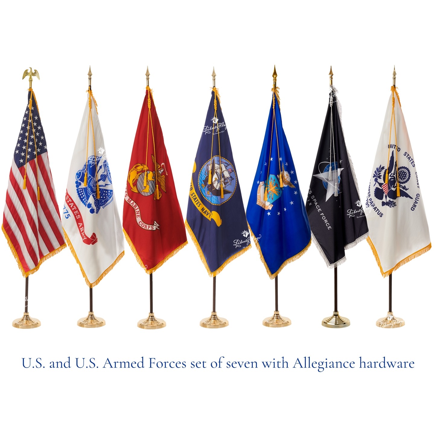United States and U.S. Military Ceremonial Flags & Display Sets - Set of 7