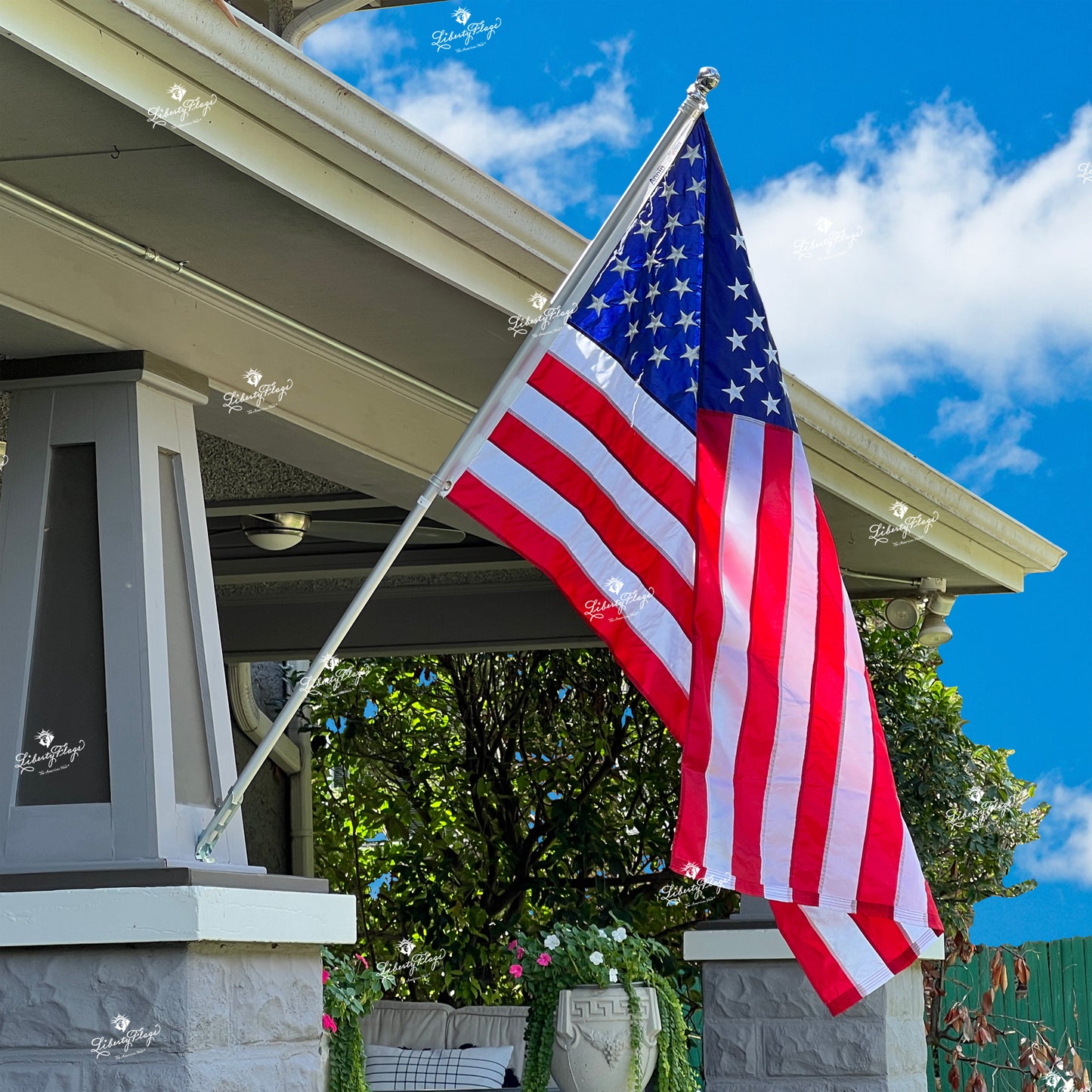 The American Wave - Residential American Flag Set with Spinning Pole (Fixed Bracket)