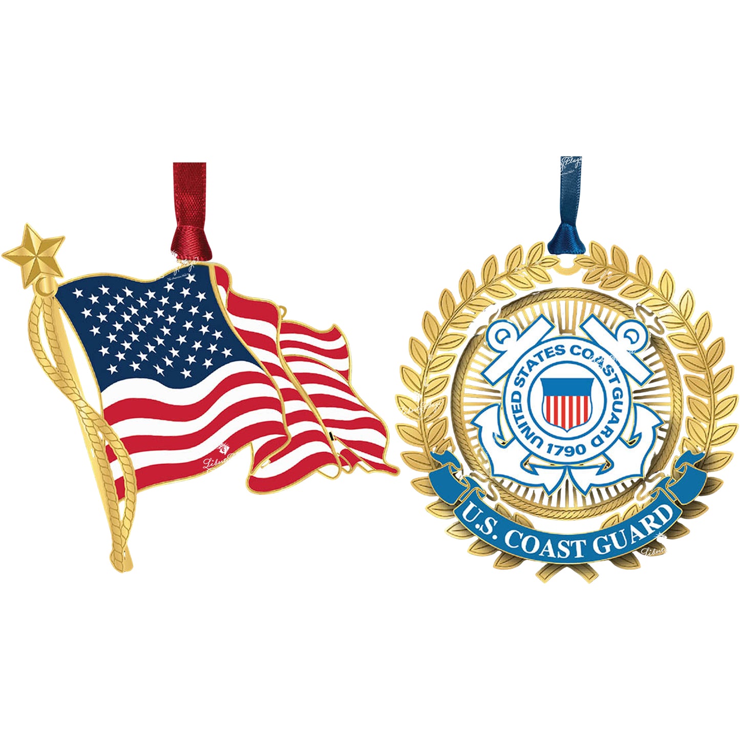 U.S. & Coast Guard Ornament Pair