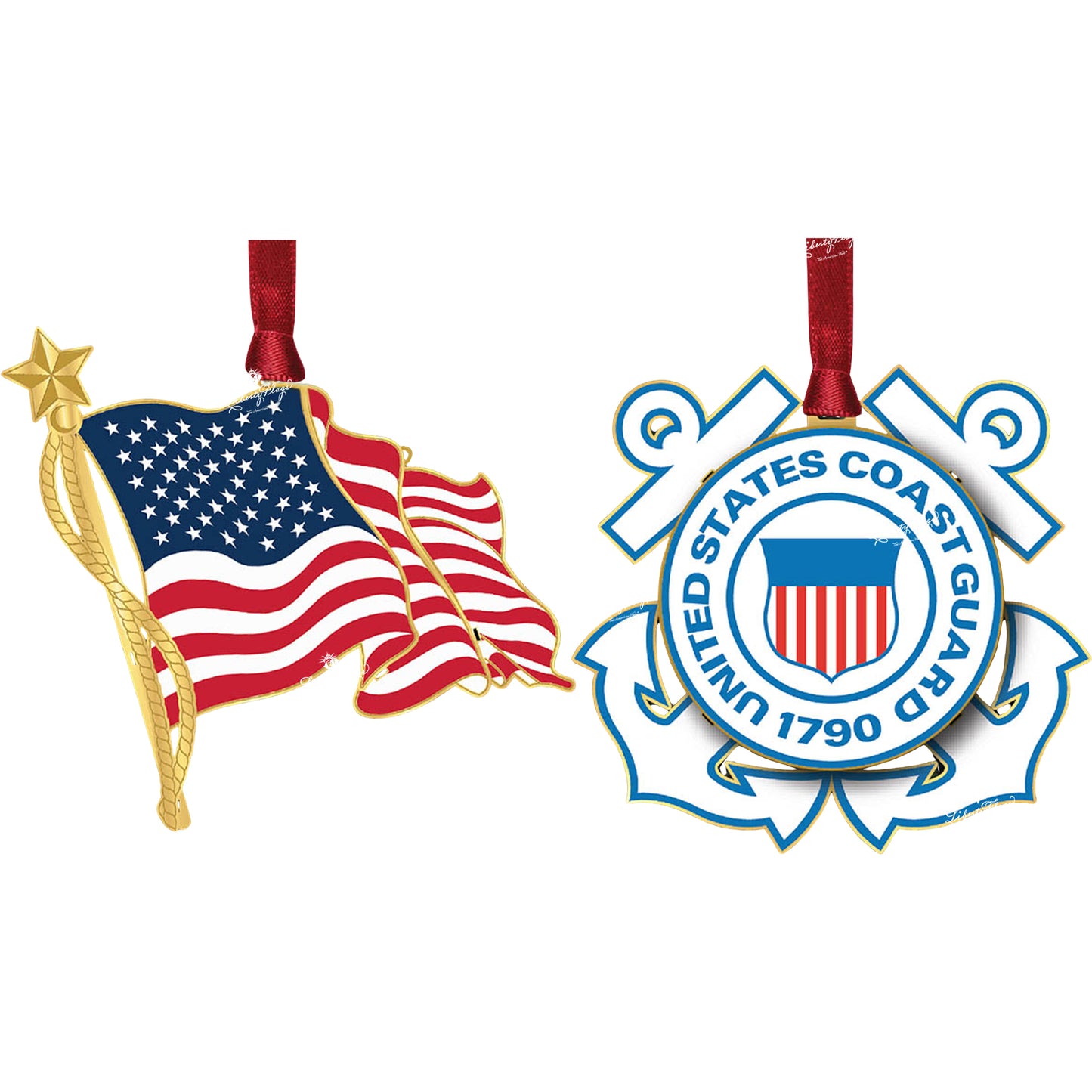 U.S. & Coast Guard Ornament Pair