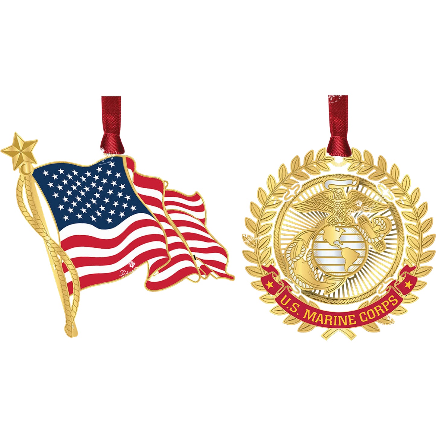 U.S. & Marine Corps Ornament Pair