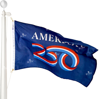 America 250 official logo flag waving outdoors