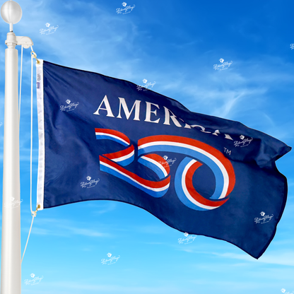 America 250 Logo flag flying