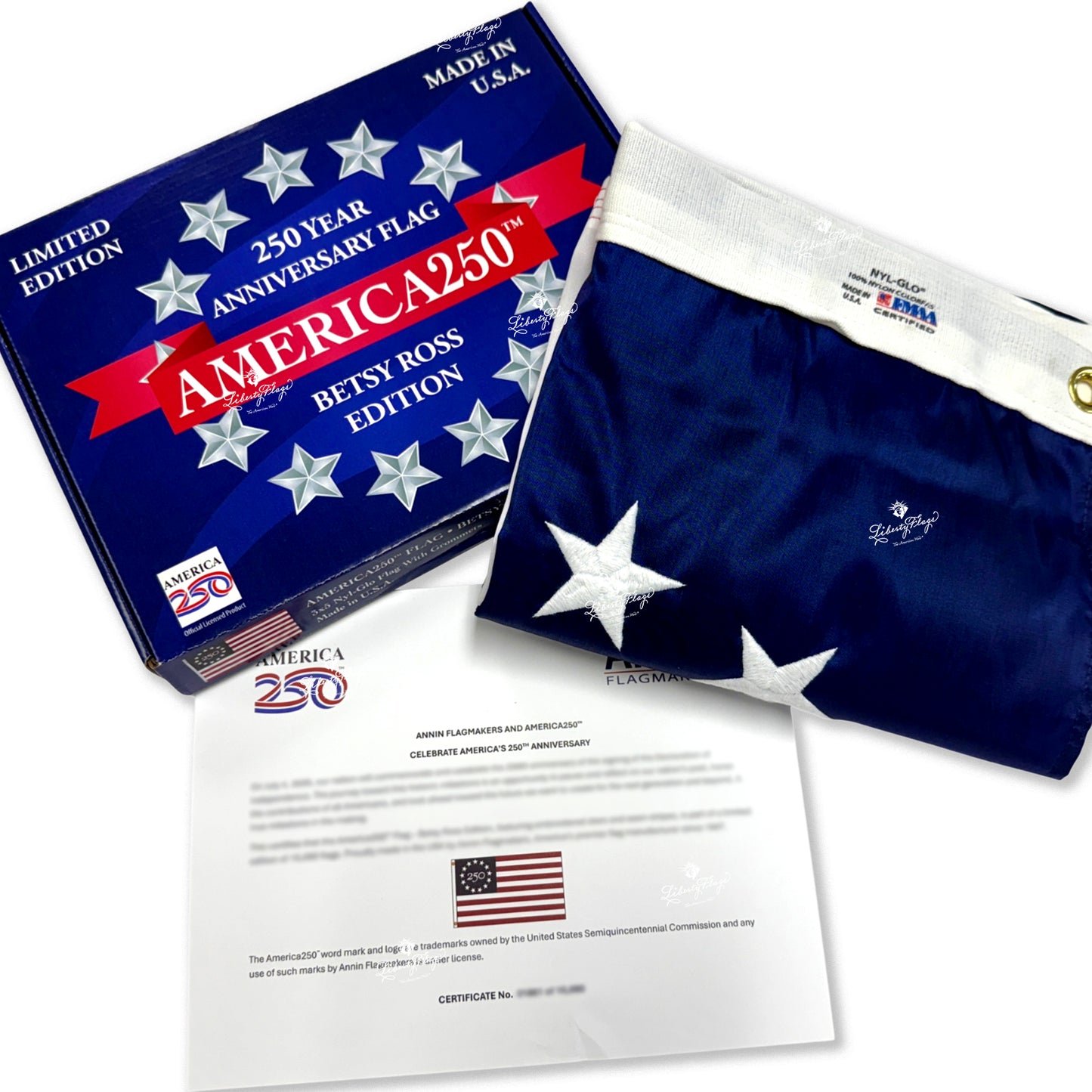 Limited Edition Betsy Ross America 250 flag collector's set with packaging