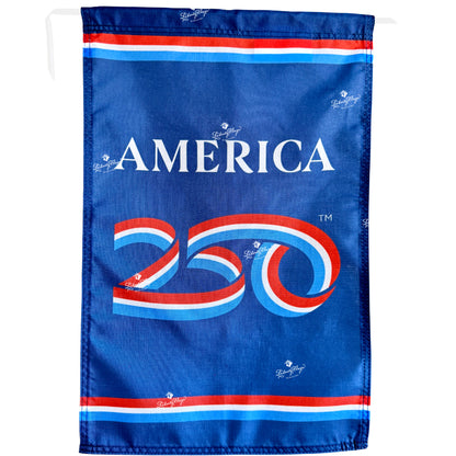 America 250 logo garden flag 12x18 inches displayed vertically - garden stand not included