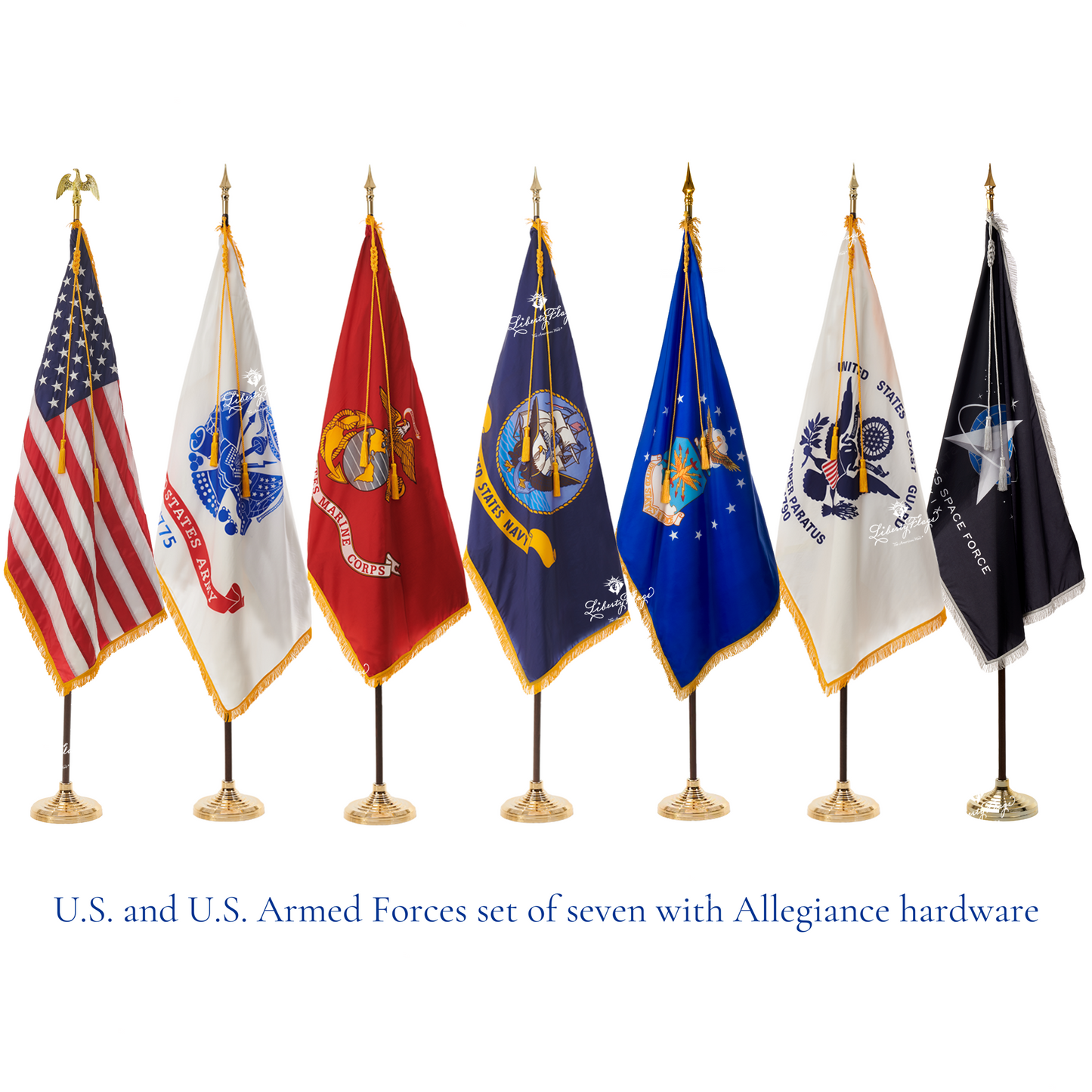 United States and U.S. Military Ceremonial Flags & Display Sets - Set of 7