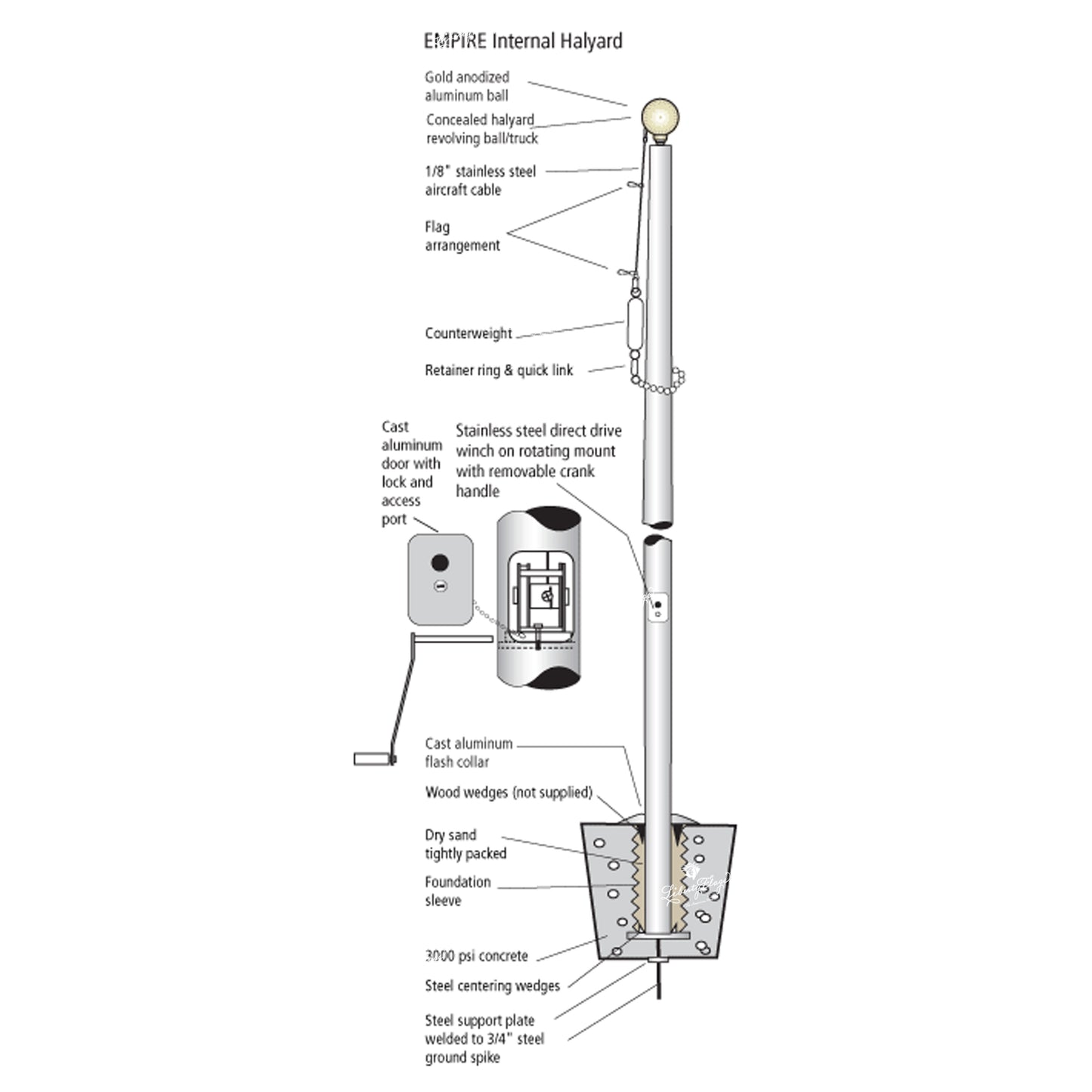 Empire Commercial Flagpole - Internal Halyard