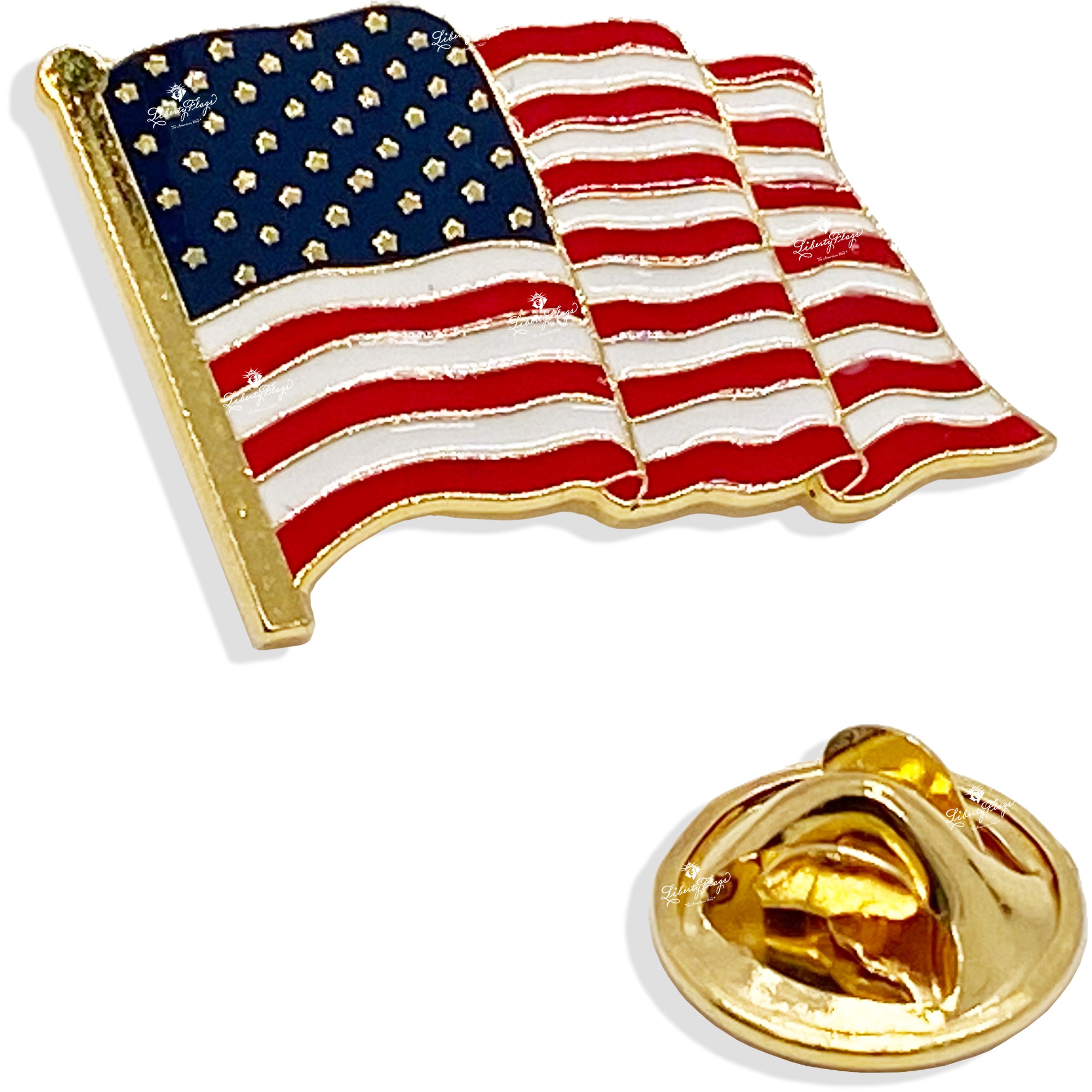 American Flag Lapel Pins, Gold Waving – LibertyFlags.com