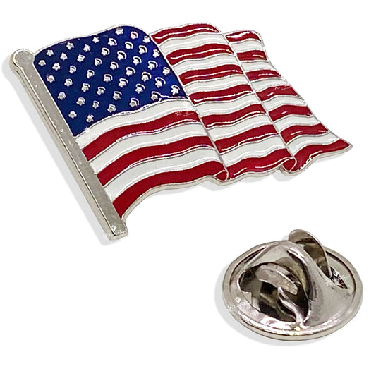 American Flag Lapel Pins, Silver Waving