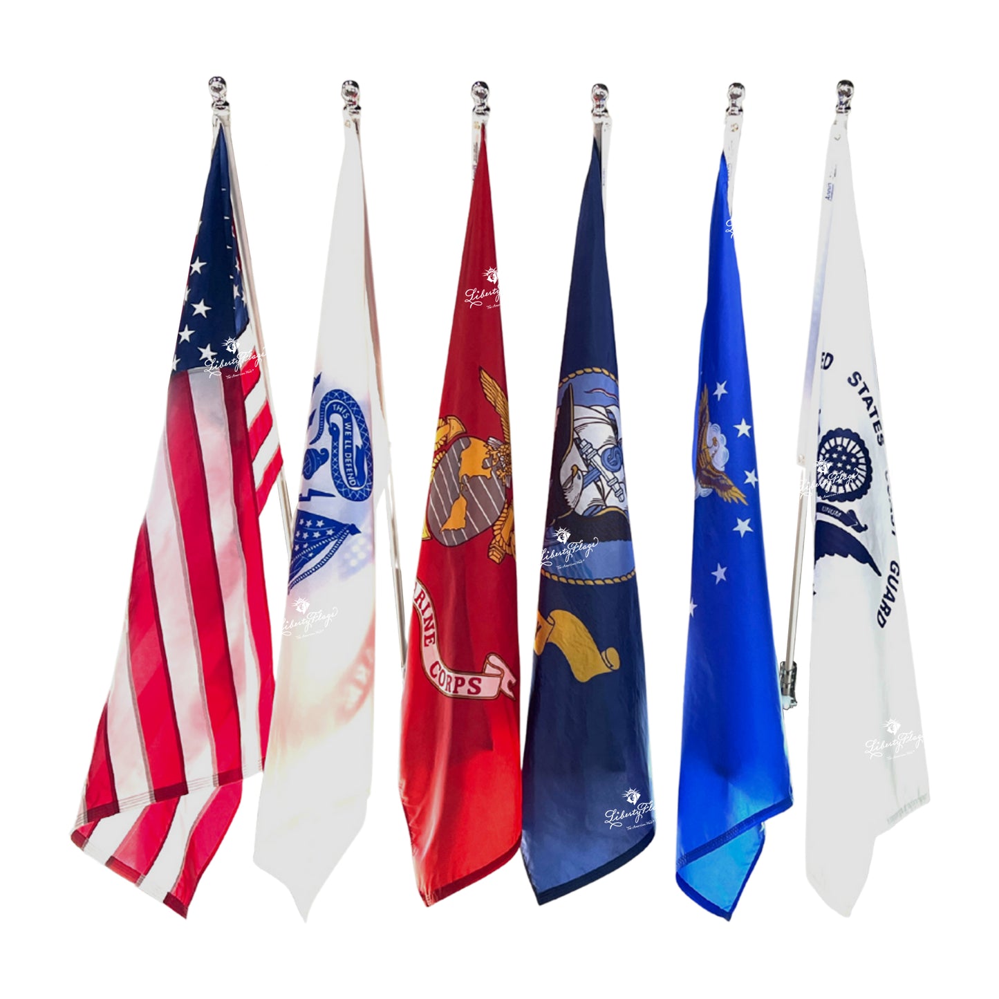 USA and Armed Forces Flag Display - Set of 6