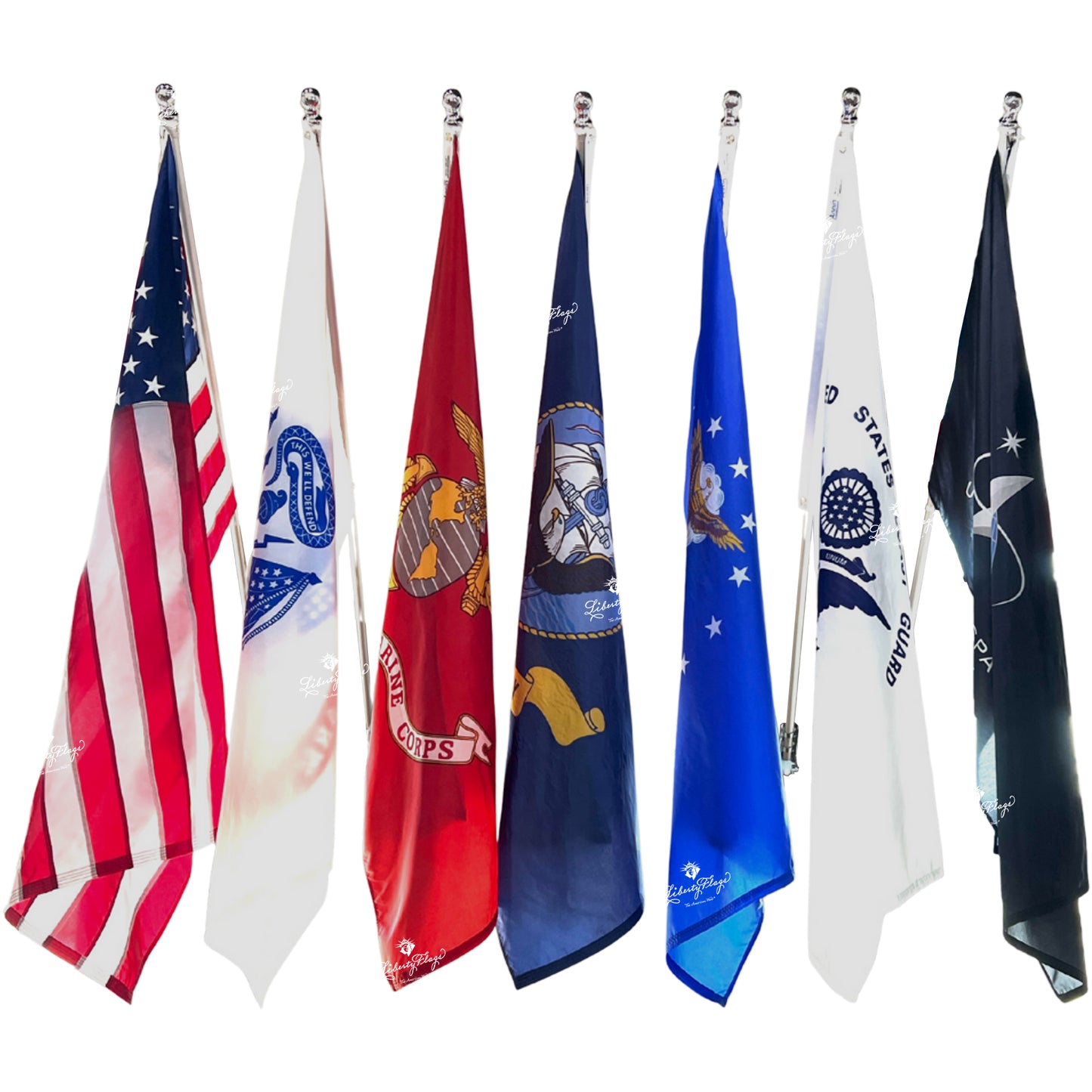 USA and U.S. Military Service Flags - Complete Set of 7