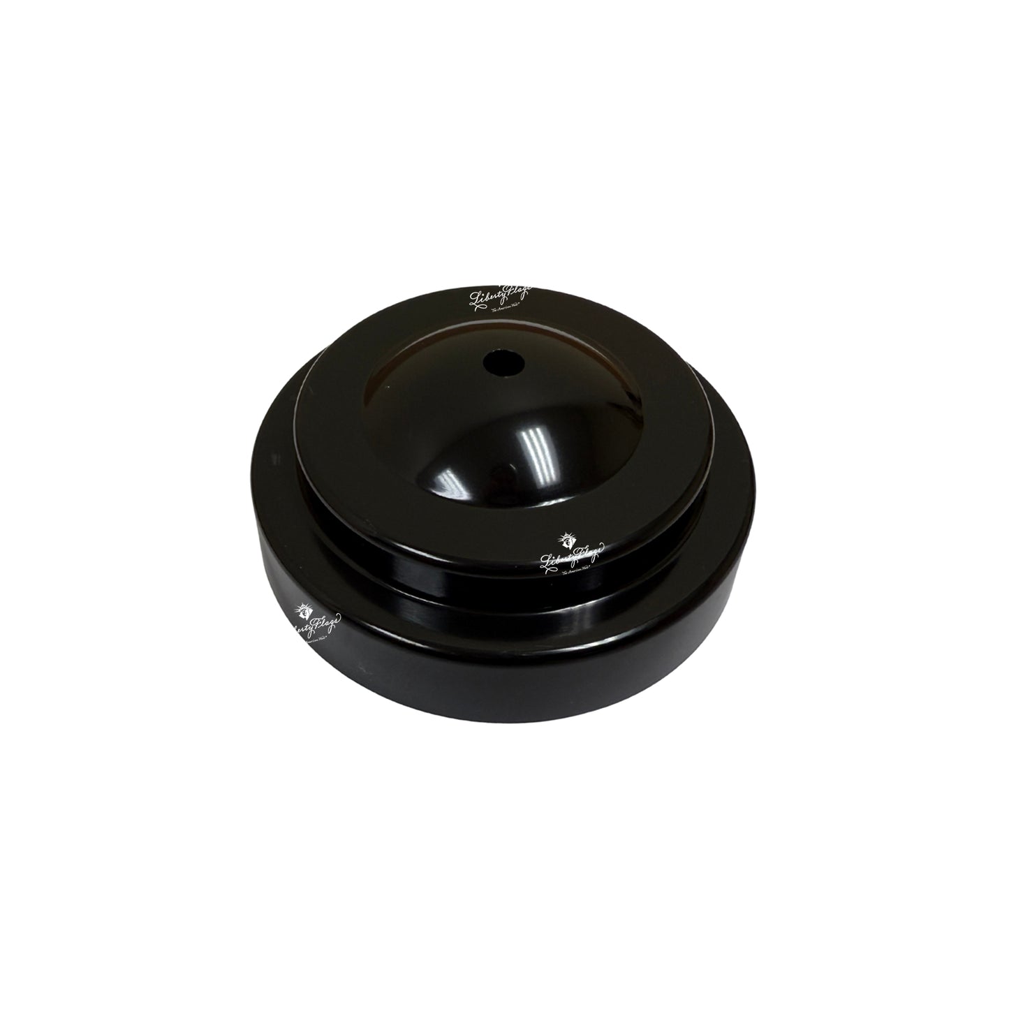 Glossy black plastic display base for 4"x6" small flags, 2-1/2" diameter with center mounting hole 