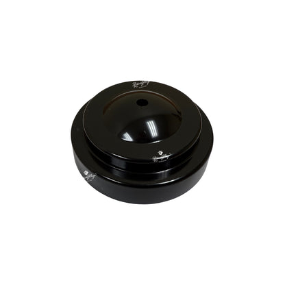 Glossy black plastic display base for 4"x6" small flags, 2-1/2" diameter with center mounting hole 