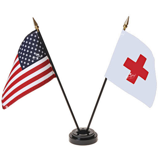 Red Cross and U.S. Small Flags Set
